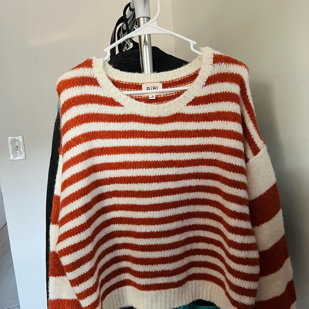 Orange and White Striped Oversized Fit Sweater